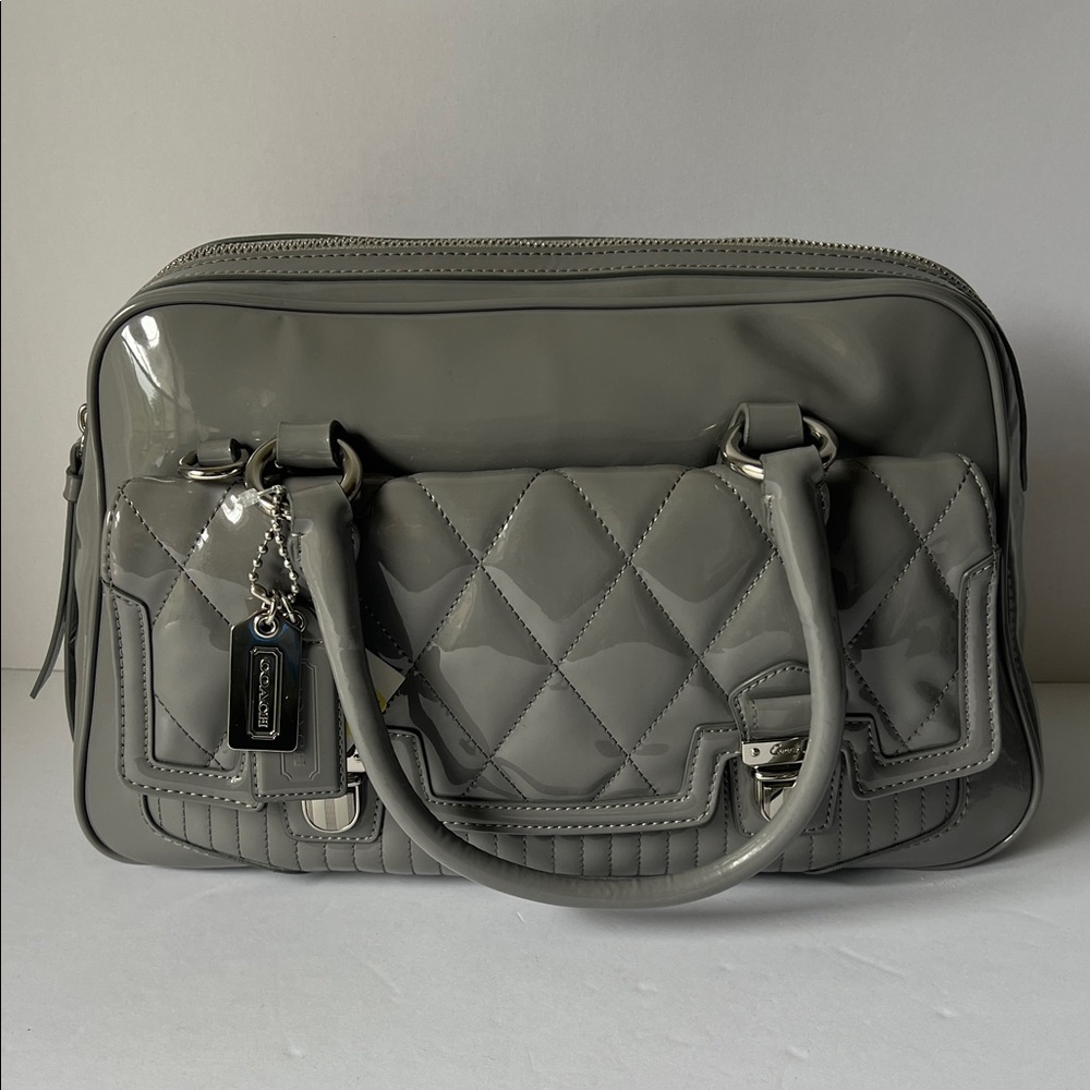 Coach Quilted Patent Satchel in Gray New